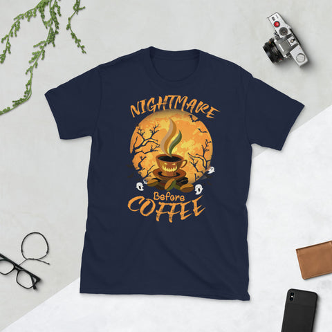 Image of Nightmare Before Coffee Cup Halloween Pumpkin Ghost Short-Sleeve Unisex T-Shirt
