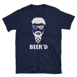 American Gentle Beer Bearded Man Short-Sleeve Unisex T-Shirt, Funny Beer Man Shirt, 4th Of July Shirt, American Flag Shirt