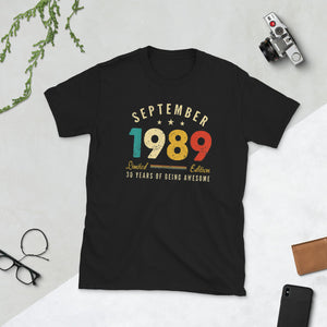 Classic 30th Birthday Vintage September 1989 Awesome Short-Sleeve Unisex T-Shirt