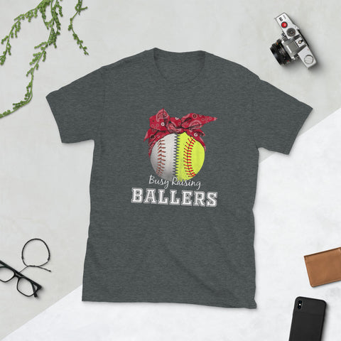 Image of Busy Raising Ballers Softball Baseball Short-Sleeve Unisex T-Shirt