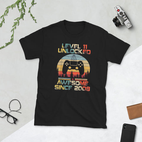 Image of Level 11 Unlocked Awesome since 2008 11th Birthday Short-Sleeve Unisex T-Shirt
