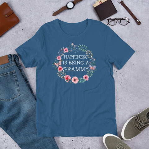 Image of Personalized Happiness Is Being A Grammy Floral Short-Sleeve Unisex T-Shirt, Floral Mother's Day Gift For Grandma, Mommy, Aunt