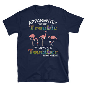 Apparently We're Trouble When We Are Together Who Knew Short-Sleeve Unisex T-Shirt, Pink Flamingo Shirt, Summer Vacation Shirt