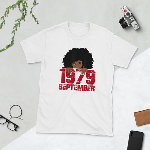 Image of Queen Born in September 1979 40th Birthday Black Women Short-Sleeve Unisex T-Shirt