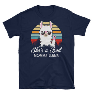 Personalized Retro She's A Bad Momma LlamaShort-Sleeve Unisex T-Shirt, Cute Momma Llama, Retro Graphic Llama Tee