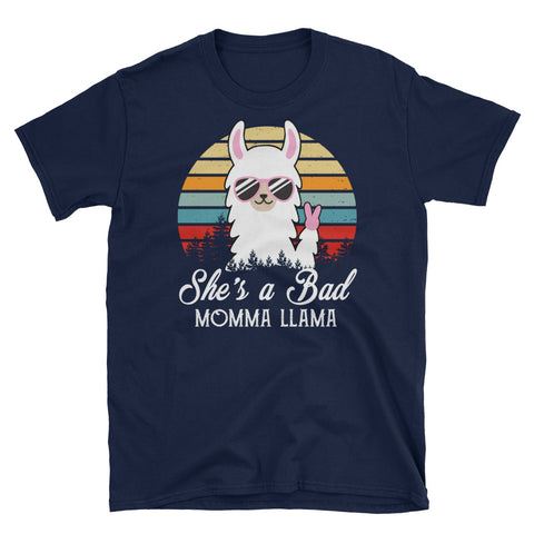 Image of Personalized Retro She's A Bad Momma LlamaShort-Sleeve Unisex T-Shirt, Cute Momma Llama, Retro Graphic Llama Tee