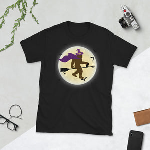 Witch Bigfoot Fly With Cat Halloween Short-Sleeve Unisex T-Shirt