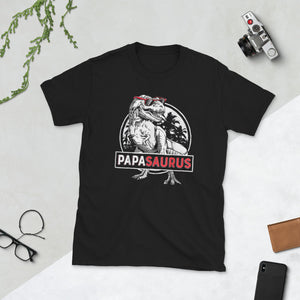Papasaurus T shirt T-rex Papa Saurus Dinosaur Short-Sleeve Unisex T-Shirt