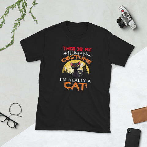 Image of Human Costume I'm Really a Cat Halloween Short-Sleeve Unisex T-Shirt