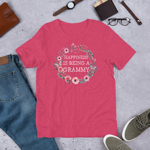 Image of Personalized Happiness Is Being A Grammy Floral Short-Sleeve Unisex T-Shirt, Floral Mother's Day Gift For Grandma, Mommy, Aunt