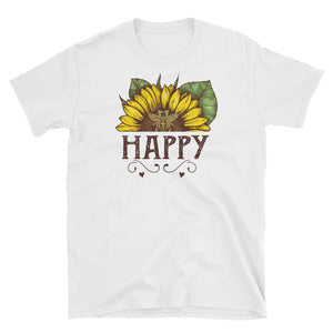 Funny Sunflower Be Happy Short-Sleeve Unisex T-Shirt, Sunflower Watercolor For Women