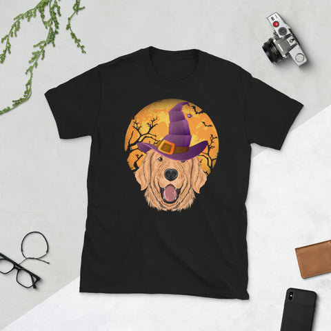 Image of Golden Dog Witch Moon Halloween Dog Lover Short-Sleeve Unisex T-Shirt
