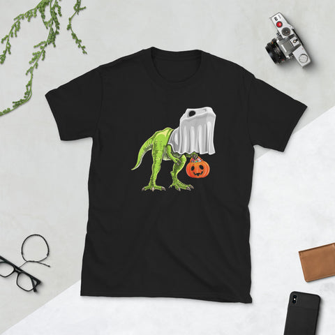 Image of Halloween T-Rex Dinosaur Ghost Trick or Treat Short-Sleeve Unisex T-Shirt