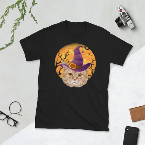 Image of British Short hair Cat Witch Moon Halloween Cat Lover Short-Sleeve Unisex T-Shirt