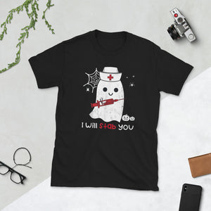 Nurse Ghost I Will Stab You Halloween Short-Sleeve Unisex T-Shirt