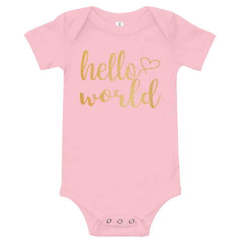 Image of Gold Hello World Newborn Outfit Hello World Bodysuit Coming Home Outfit T-Shirt, Funny Onesies Bodysuits For Kids