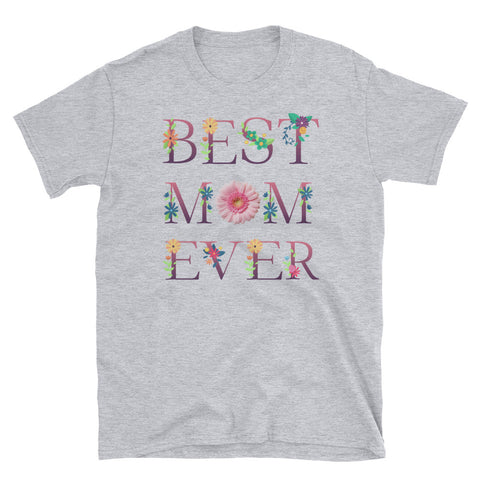 Image of Personalized Best Mom Ever Flower Unisex Softstyle T-Shirt, Mother's Day Gift For Mom, Grandma, Aunt With Flower