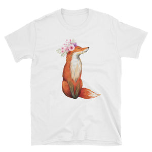 Cute Floral Watercolor Fox Short-Sleeve Unisex T-Shirt, Cute Fox Lover T-shirt For Women