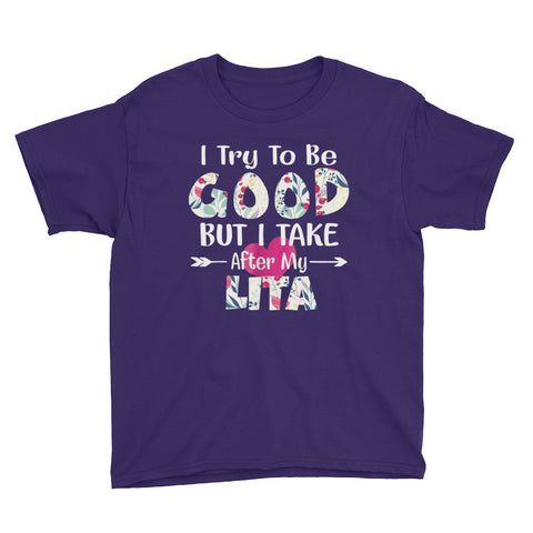 Image of I Try To Be Good But I Take After My Abuelita Youth Short Sleeve T-Shirt