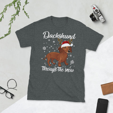 Image of Dachshund Through The Snow Christmas Dog Lover Short-Sleeve Unisex T-Shirt