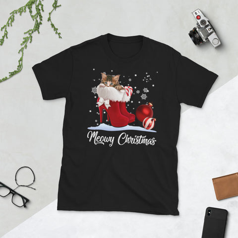Image of Merry Christmas Santa Cat Christmas Short-Sleeve Unisex T-Shirt
