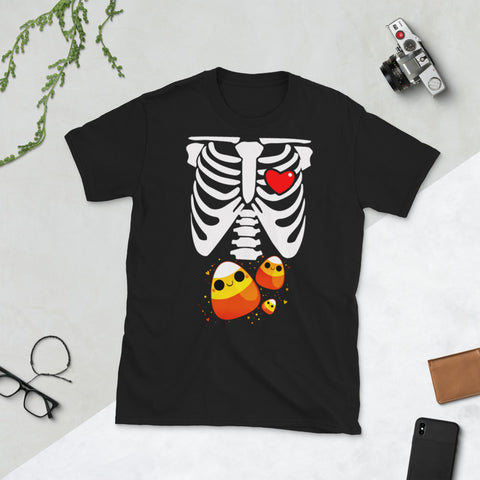 Image of Skeleton Ribs Halloween Candy Unicorn Food Costume Short-Sleeve Unisex T-Shirt