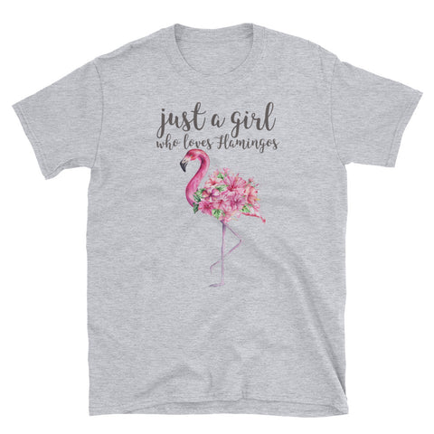 Image of Just A Girl Who Loves Flamingos Short-Sleeve Unisex T-Shirt, Flamingo T-shirt, Flamingo Shirt, Pink Flamingo Lover Shirt