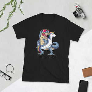 Pool Party Dinosaur Unicorn T-rex Float Rainbow Short-Sleeve Unisex T-Shirt