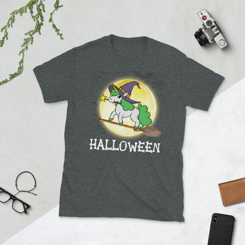 Image of Halloween Unicorn Witch Moon Halloween Costume Short-Sleeve Unisex T-Shirt