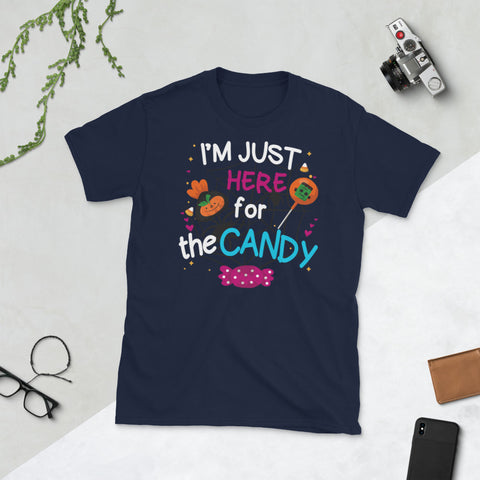 Image of Halloween Candy Lollipop Cute I'm Just Here For The Candy Short-Sleeve Unisex T-Shirt
