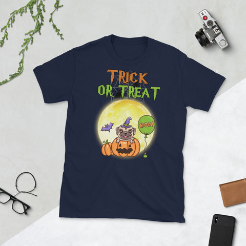 Image of Halloween Pug Pumpkin Moon Trick or Treat Short-Sleeve Unisex T-Shirt