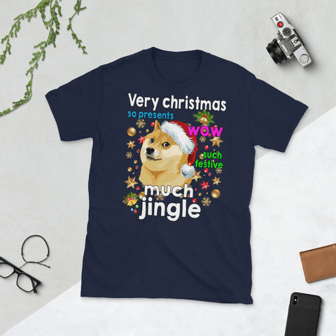 Image of Christmas Doge Meme Very Christmas Gift For Dog Lover Short-Sleeve Unisex T-Shirt