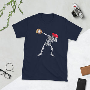 Dabbing Skeleton Baseball Halloween Short-Sleeve Unisex T-Shirt