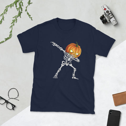 Image of Dabbing Skeleton Pumpkin Halloween Tees Short-Sleeve Unisex T-Shirt