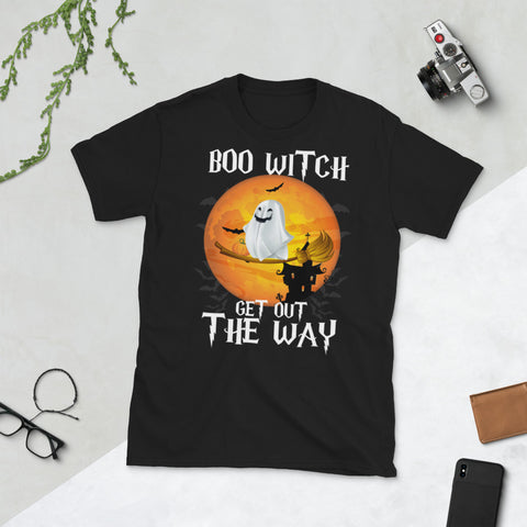 Image of Boo Witch Get Out The Way Halloween Ghost Witch Broom Short-Sleeve Unisex T-Shirt