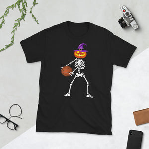 Skeleton Pumpkin Witch Basketball Flossing Dance Halloween Costume Short-Sleeve Unisex T-Shirt