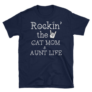 Personalized Rockin' The Cat Mom And Aunt Life Unisex Softstyle T-Shirt, Funny T-shirt For Aunt and Cat Mom
