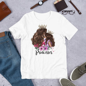 Cute Watercolor Mom And Daughter Princess Flower Short-Sleeve Unisex T-Shirt, Mother's Day Premium Shirt For Mom