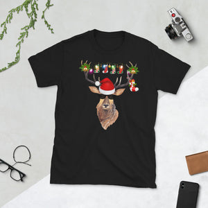 Reindeer With Sunglasses Funny Christmas Short-Sleeve Unisex T-Shirt