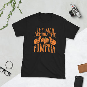 Halloween Pregnancy Funny Man Behind Pumpkin Party Short-Sleeve Unisex T-Shirt