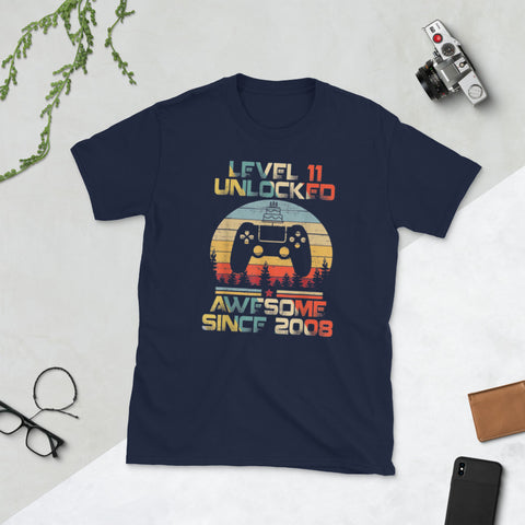 Image of Level 11 Unlocked Awesome since 2008 11th Birthday Short-Sleeve Unisex T-Shirt