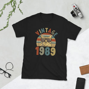 Vintage 30th Birthday Cat T-Shirt Cat Vintage 1989 Classic Short-Sleeve Unisex T-Shirt