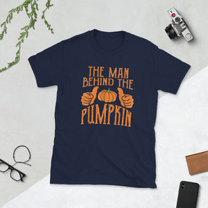 Halloween Pregnancy Funny Man Behind Pumpkin Party Short-Sleeve Unisex T-Shirt