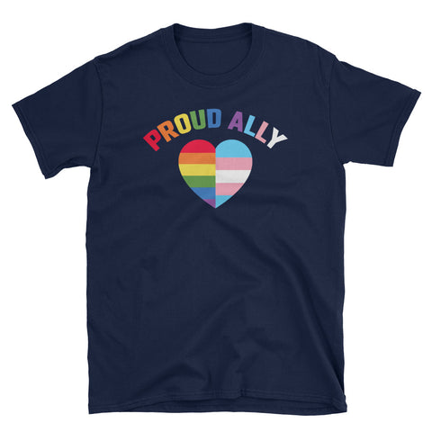 Image of Personalize Proud Ally LGBT Rainbow Heart Short-Sleeve Unisex T-Shirt, LGBTQ Pride Shirt, Lgbt Month Shirt, Proud Mom Shirt, Proud Dad Shirt