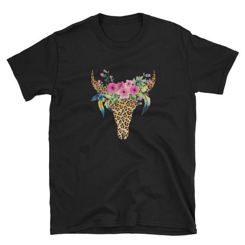 Image of Mother's Day Cow Leopard Bull Skull Short-Sleeve Unisex T-Shirt