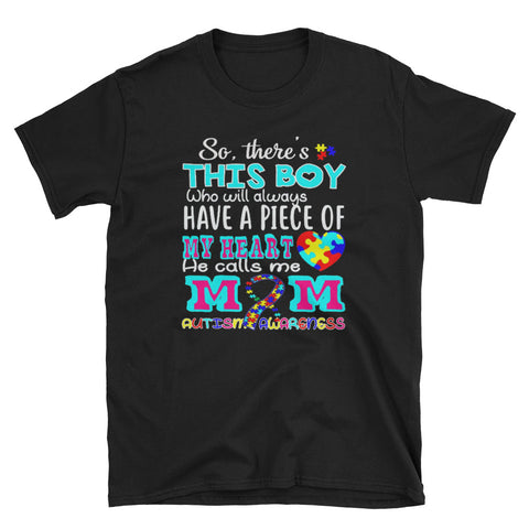 Image of Autism Awareness My Heart He Calls Me Mom Short-Sleeve Unisex T-Shirt