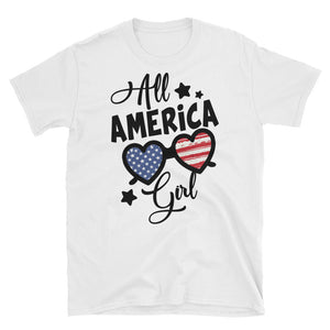 All America Girl America Flag 4th Of July Short-Sleeve Unisex T-Shirt, Independence Day Shirt