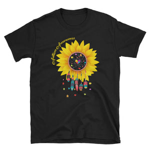 Dreamcatcher Autism Awareness Puzzle Sunflower Short-Sleeve Unisex T-Shirt, Cute Watercolor Autism T-shirt