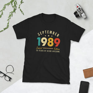 Classic 30th Birthday Vintage September 1989 Awesome Short-Sleeve Unisex T-Shirt