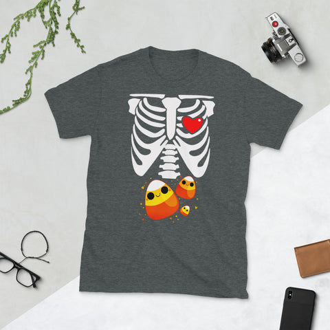 Image of Skeleton Ribs Halloween Candy Unicorn Food Costume Short-Sleeve Unisex T-Shirt